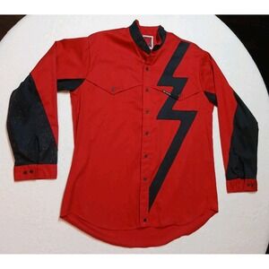 Vtg 90s Mo Betta Garth Brooks Western Shirt L 16.5 Red Black Lightning Bolt USA